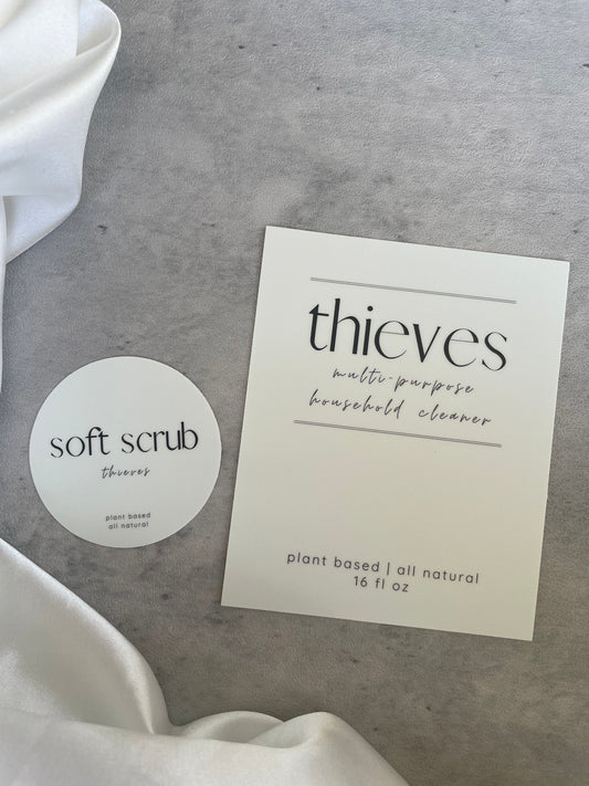 Thieves Cleaner & Soft Scrub Labels Only || Waterproof Dishwasher Safe Premium Vinyl Label